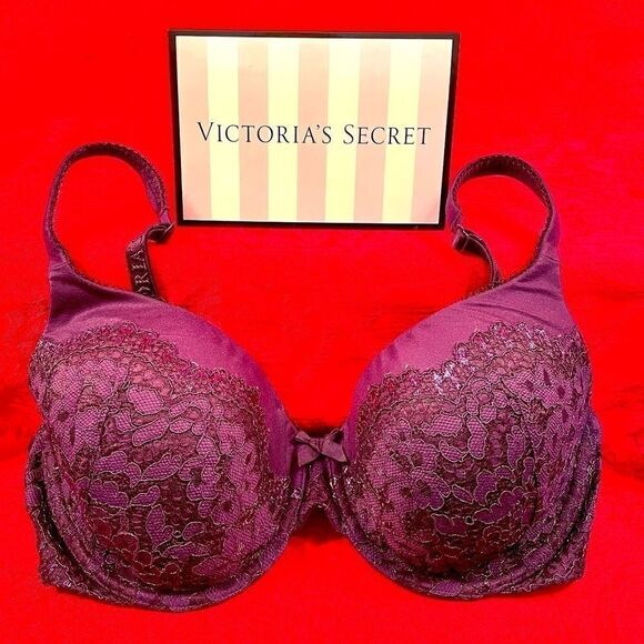PURPLE w METALLIC LACE BODY BY VICTORIA LINED 34D - Picture 1 of 6